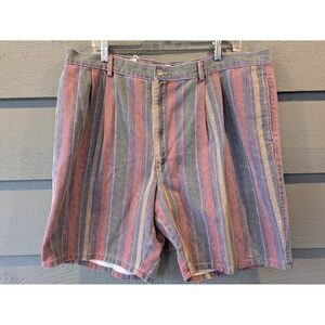 VTG St Johns Bay Shorts Mens 40 Multicolor Striped Pleated 9 Inseam Chino Casual